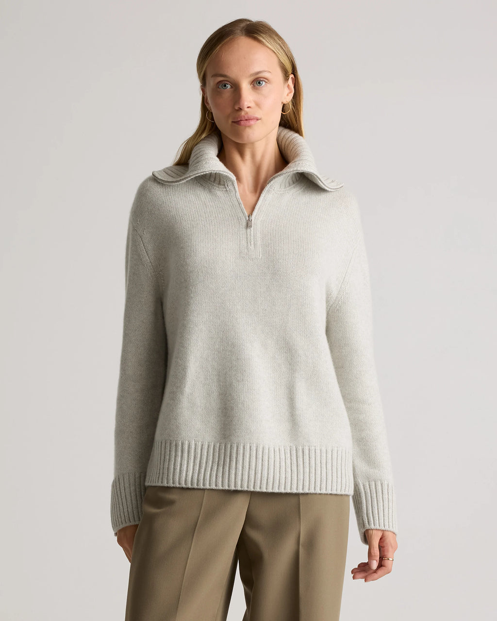 Luxe Baby Cashmere Quarter Zip Sweater - XS / Creamy Cortado