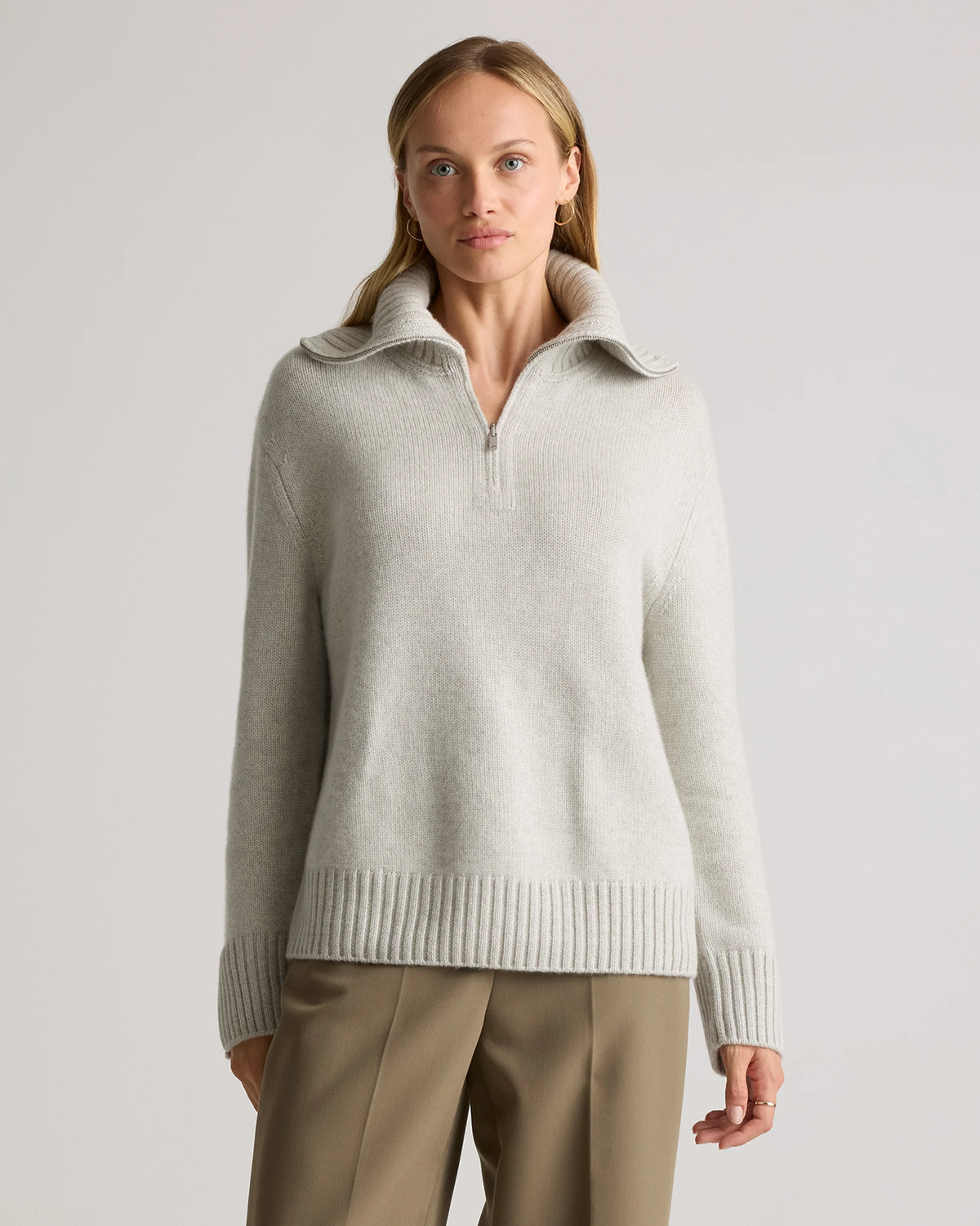 Luxe Baby Cashmere Quarter Zip Sweater - XS / Creamy Cortado