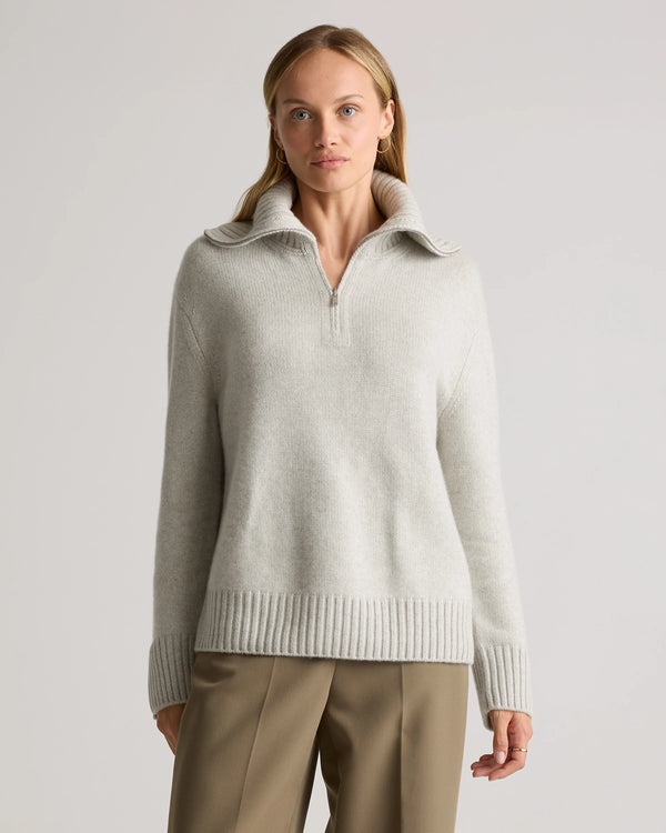 Luxe Baby Cashmere Quarter Zip Sweater - XS / Creamy Cortado