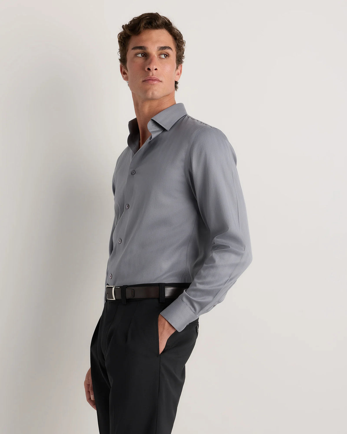 Supima Cotton Herringbone Dress Shirt - S / Blue Stripe