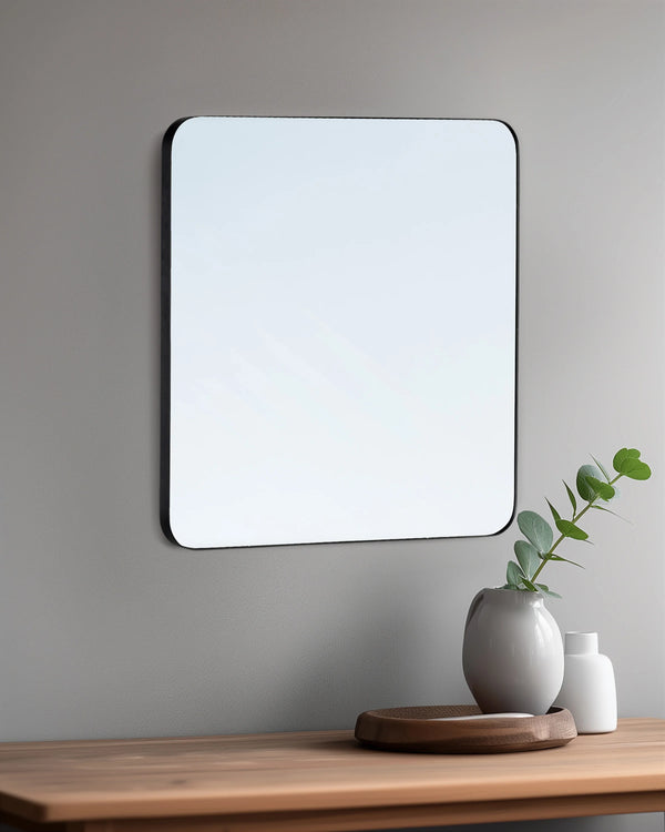 Square Metal Framed Wall Mirror - One Size / Black Metal Frame