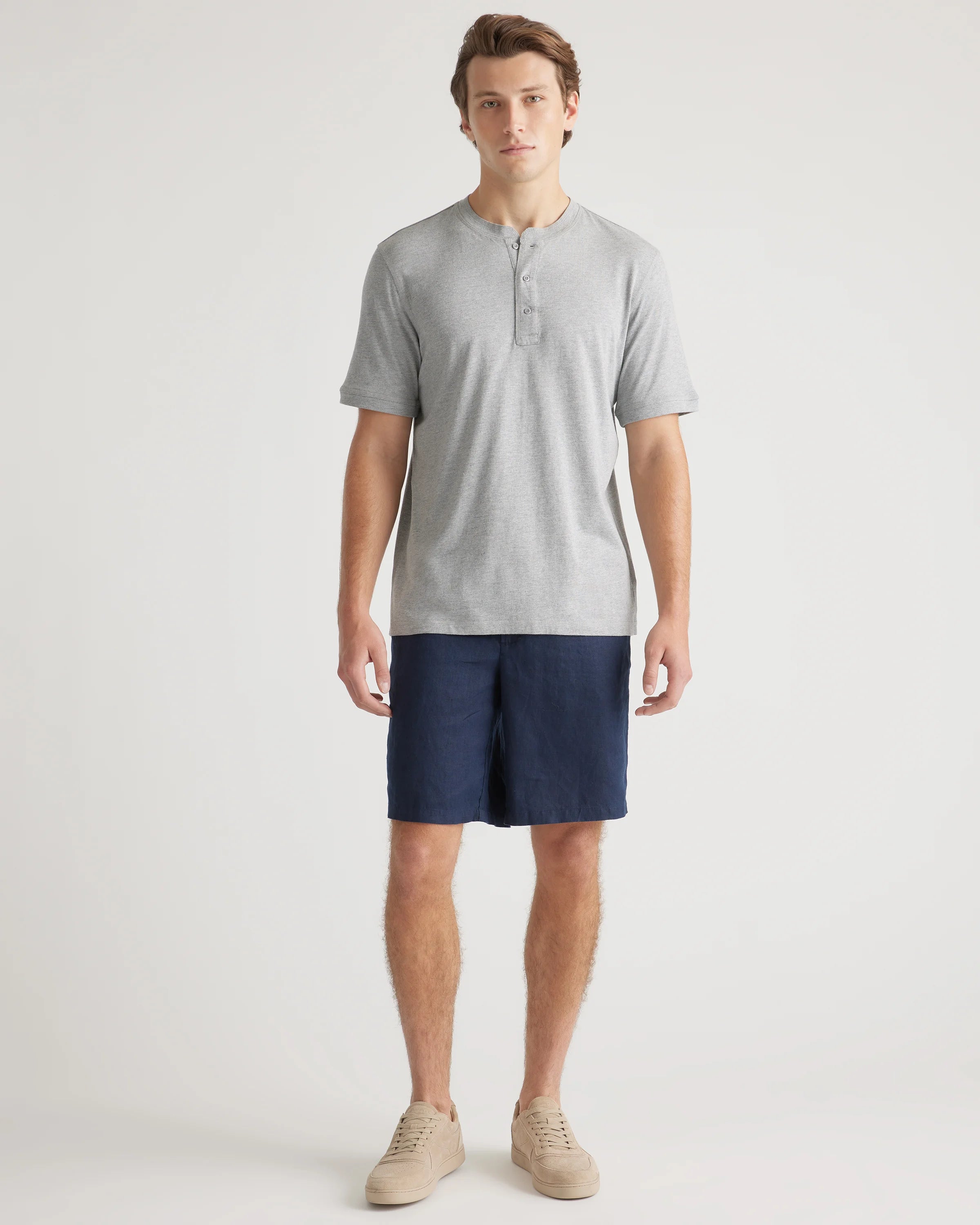Cotton Modal Short Sleeve Henley Tee - S / Heather Grey Secondary image