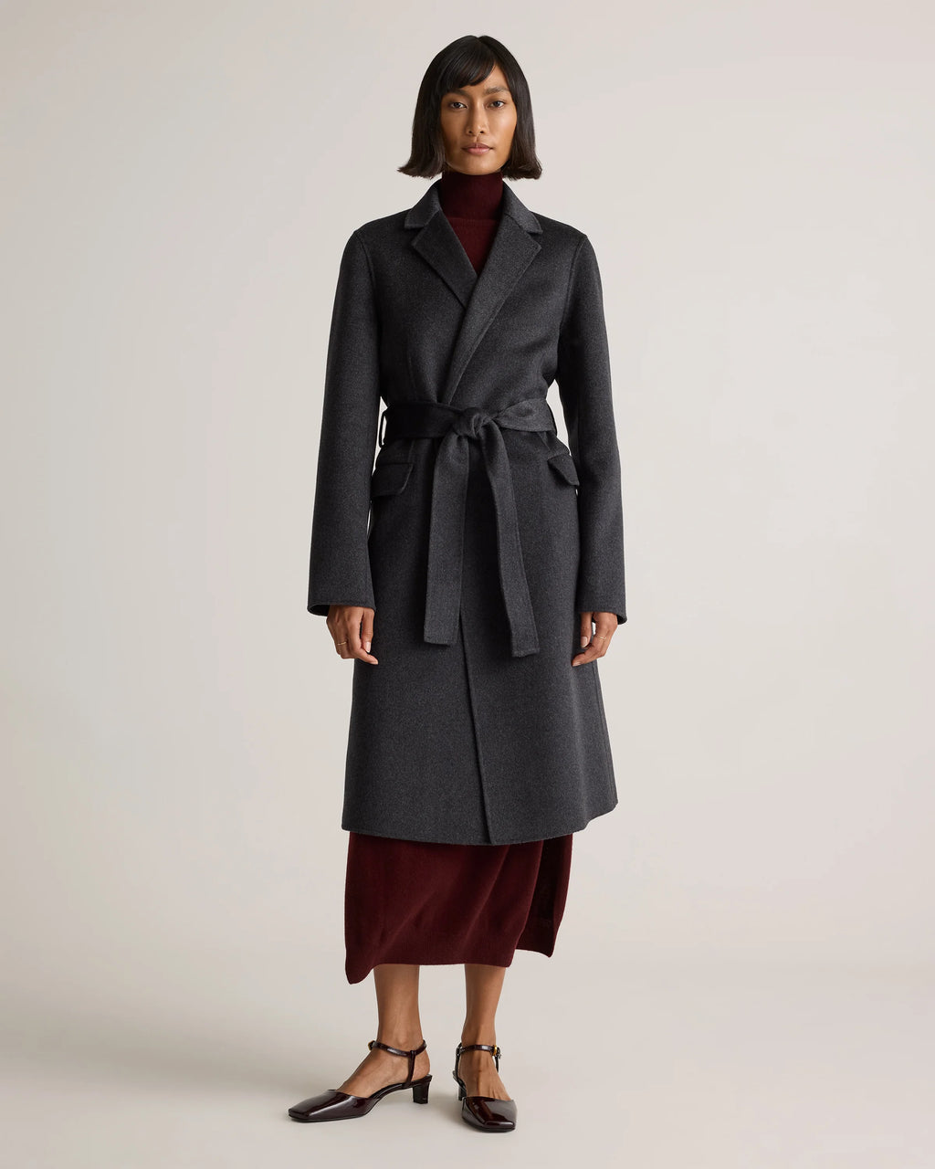 100% Mongolian Cashmere Double-Faced Wrap Coat - XS / Camel