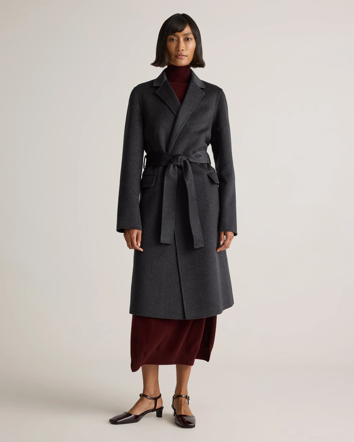100% Mongolian Cashmere Double-Faced Wrap Coat - XS / Camel