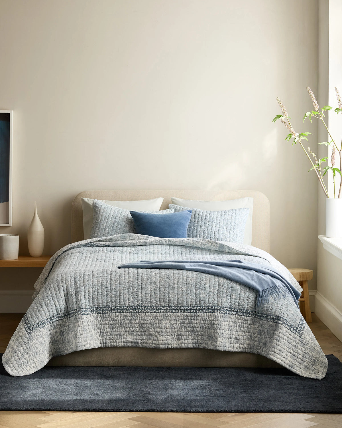 Organic Cotton Block Print Quilted Sham Set - Standard / Green