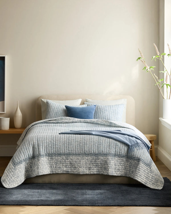 Organic Cotton Block Print Quilted Sham Set - Standard / Green