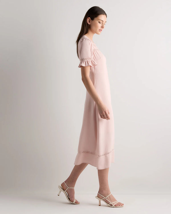 Lightweight Crepe Lace Inset Midi Dress - XS / Moonstone Blue