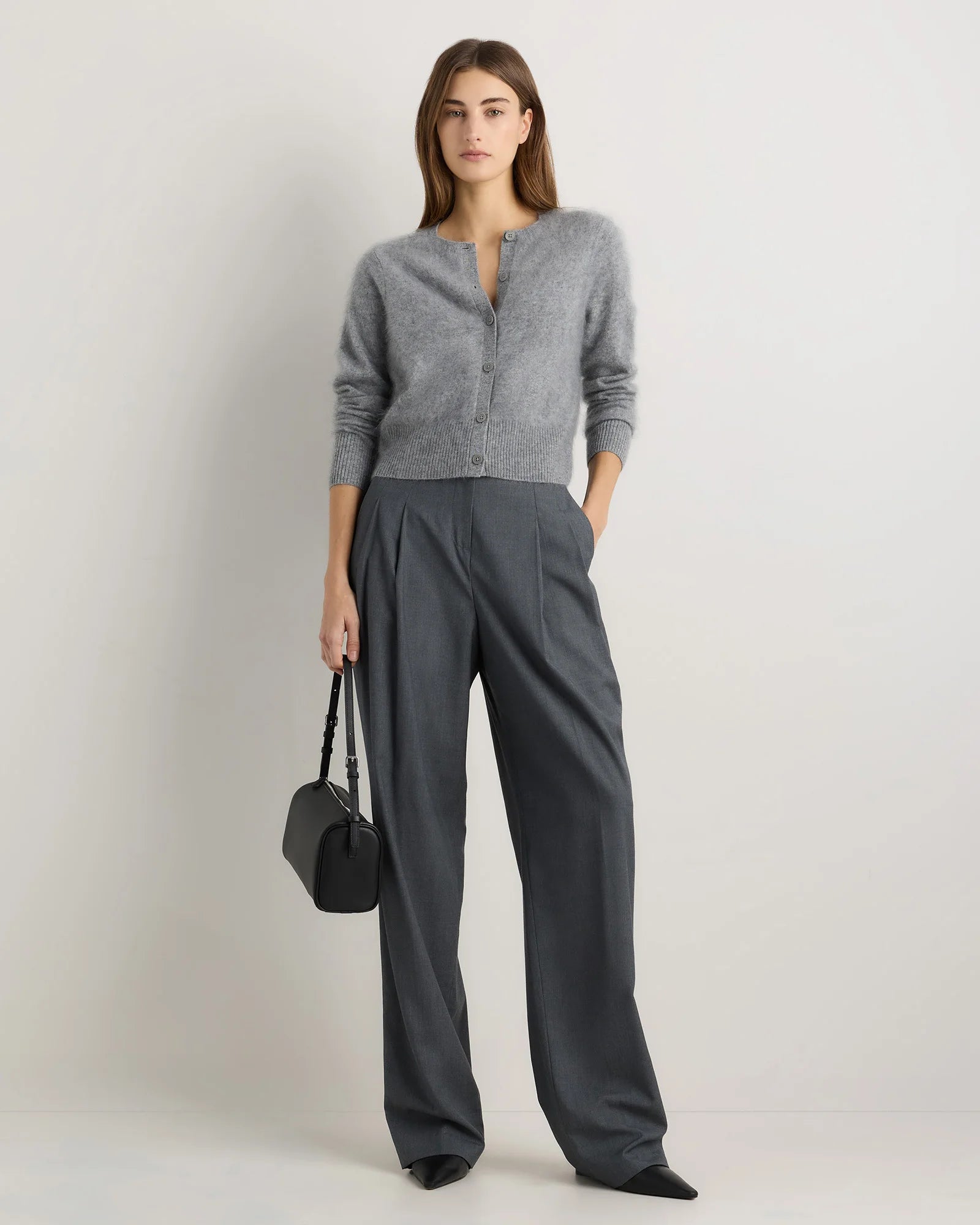 Brushed Cashmere Cropped Crewneck Cardigan - XS / Heather Grey Secondary image