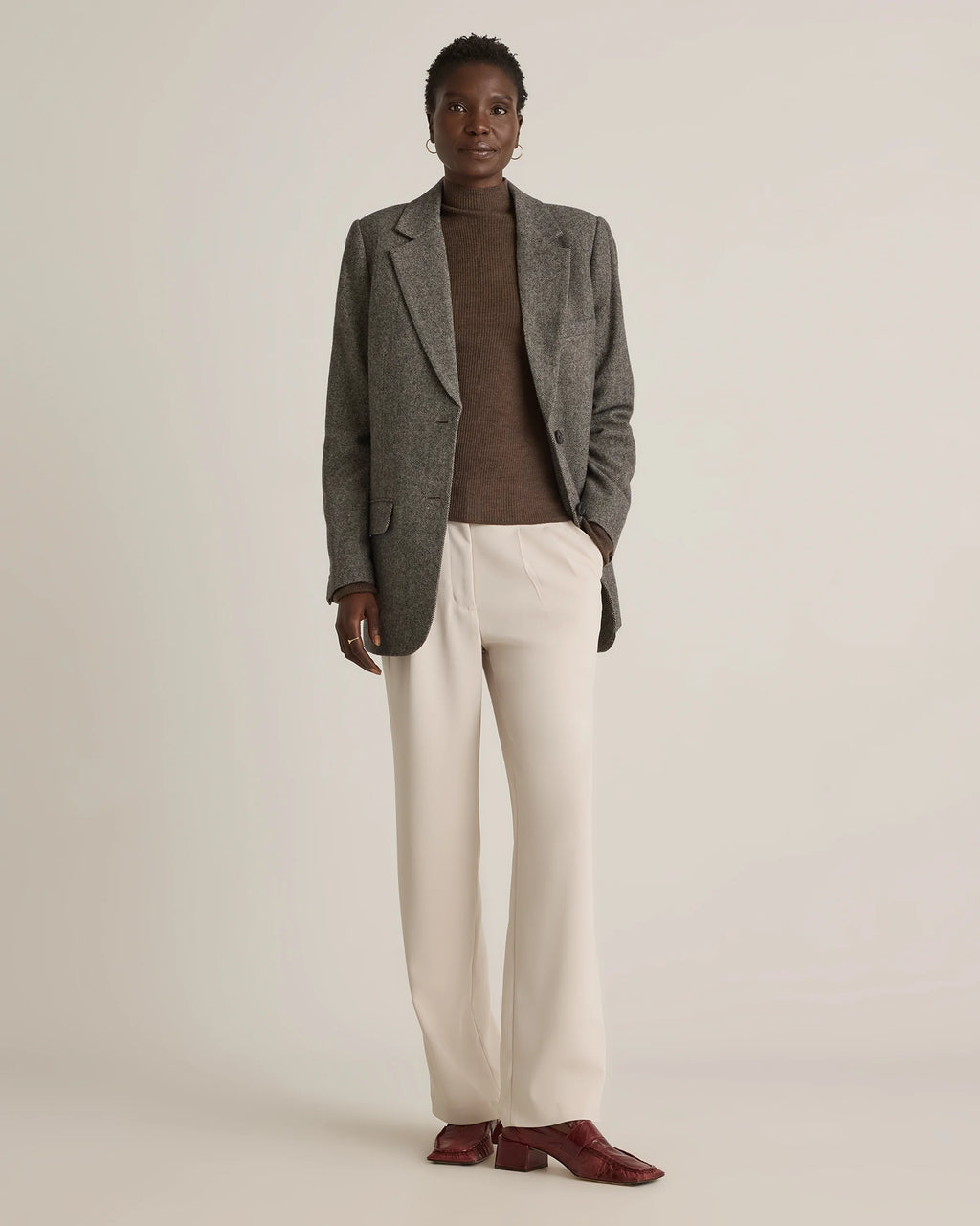 Italian Wool Oversized Blazer - XS / Textured Brown