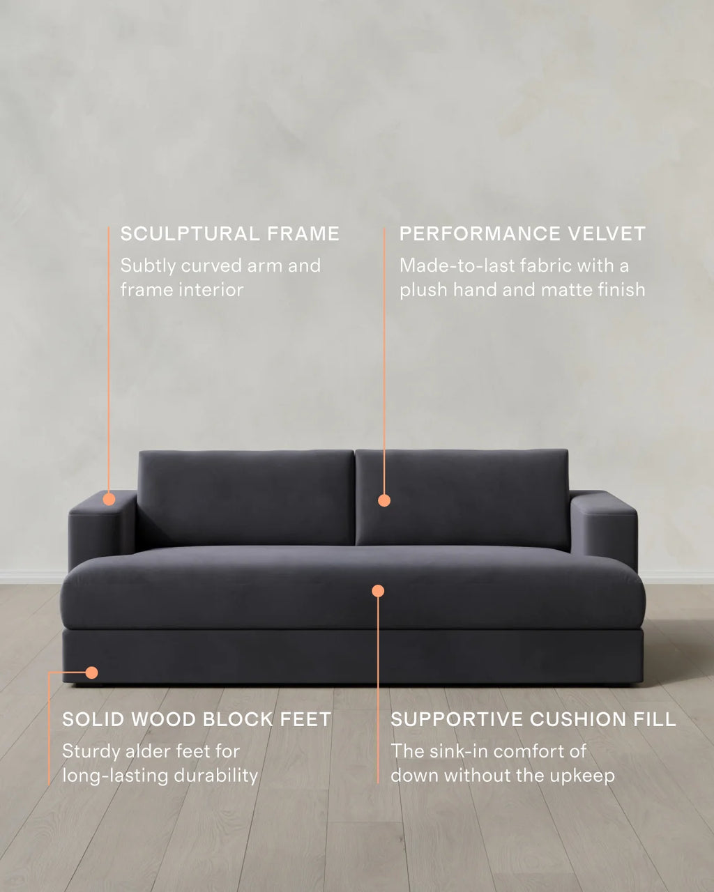 Sierra Curved Arm Sofa in Performance Velvet - 7ft / Sable