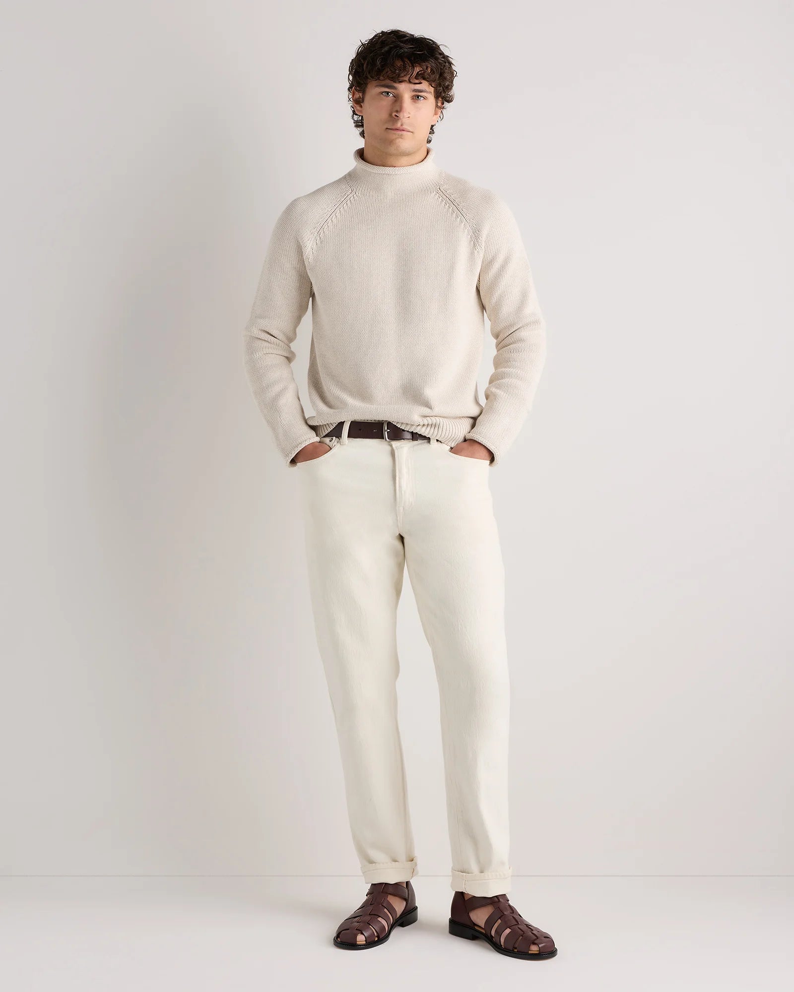 100% Organic Cotton Rollneck Sweater - S / Speckled Beige Secondary image