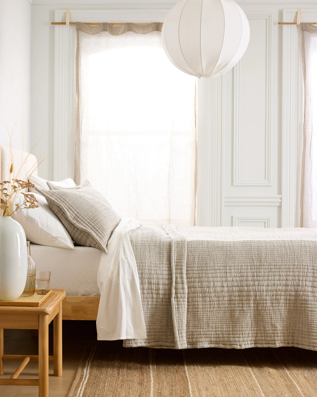 Organic Cotton Channel Stitch Coverlet Set - Twin / Coral Pink