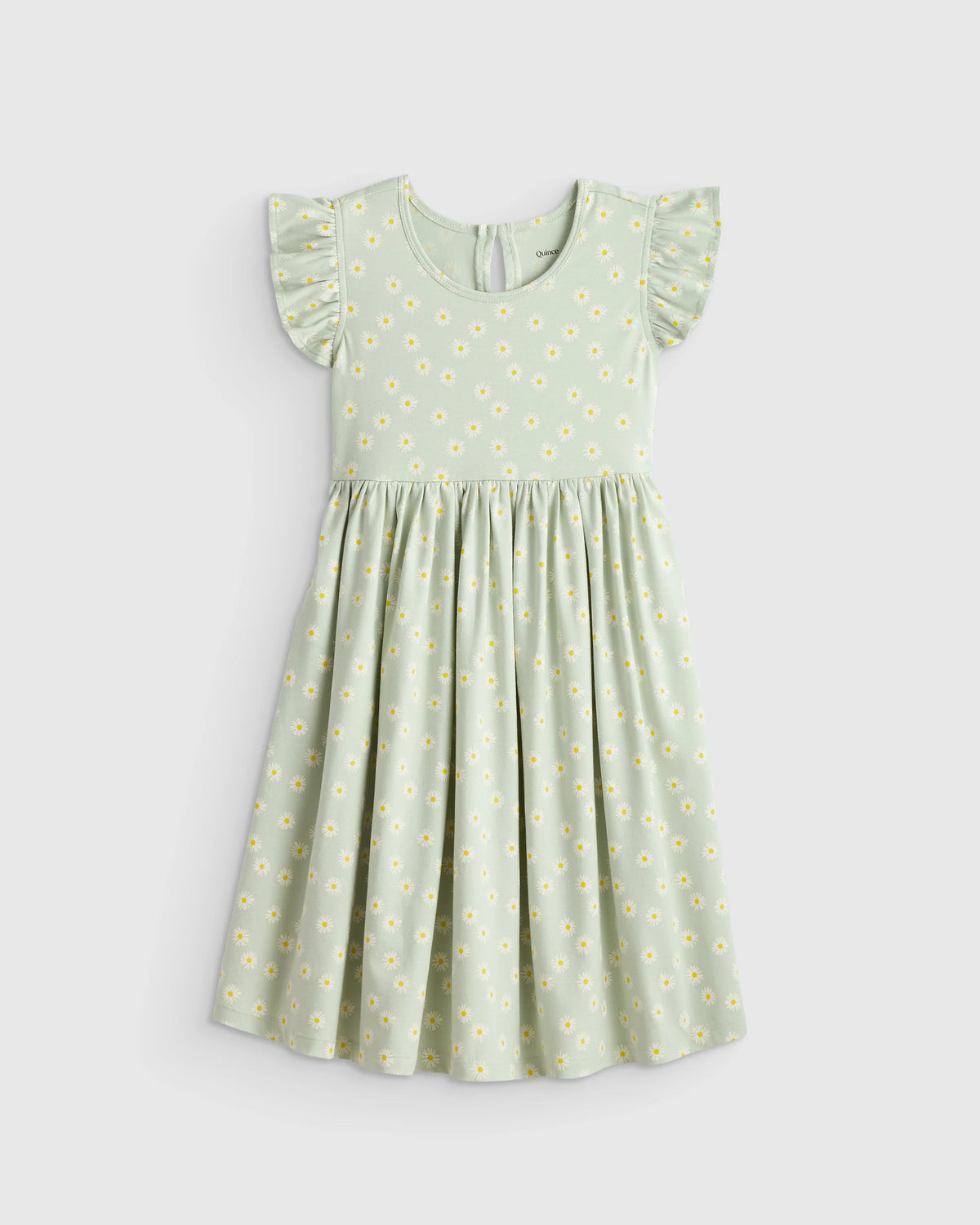 Organic Cotton Sleeveless Ruffle Dress - 6 / Aqua Daisy Main image