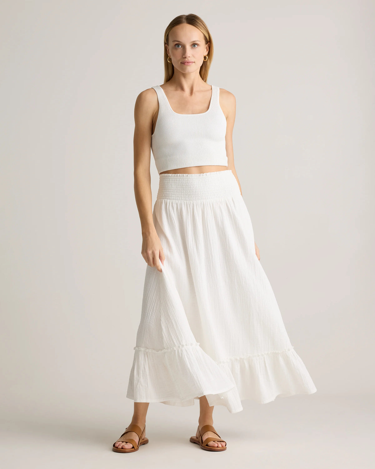 100% Organic Cotton Gauze Smocked Maxi Skirt - XS / Blue Gingham