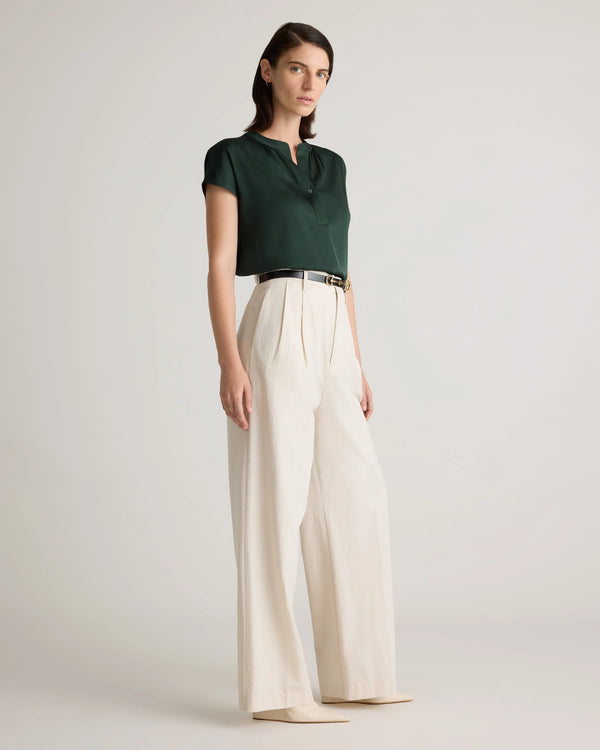Washable Stretch Silk Dolman Sleeve Blouse - XS / Forest Green