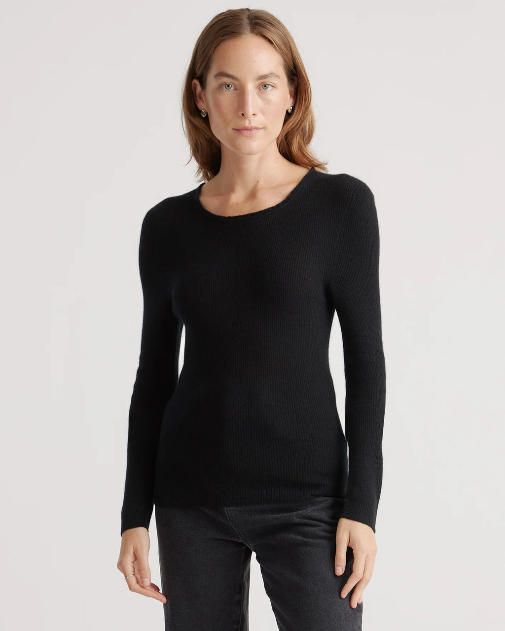 Featherweight Cashmere Ribbed Crewneck Sweater - XS / Charcoal