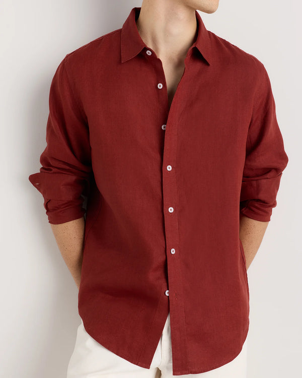100% European Linen Relaxed Long Sleeve Shirt - XS / Flax