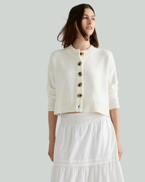 100% Organic Cotton Cropped Cardigan - XS / Heather Brown