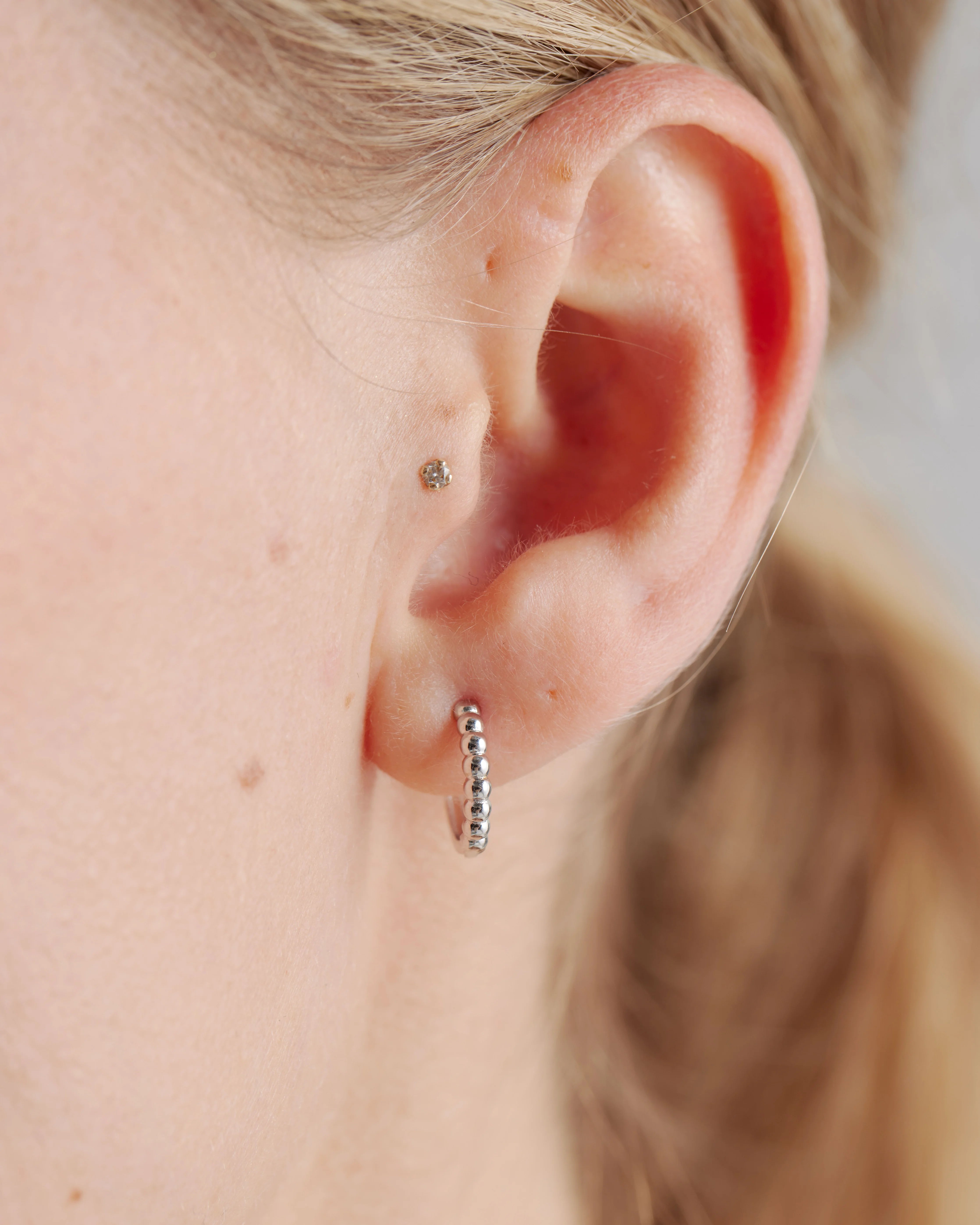14K Gold Beaded Hoops - One Size / White Gold Secondary image