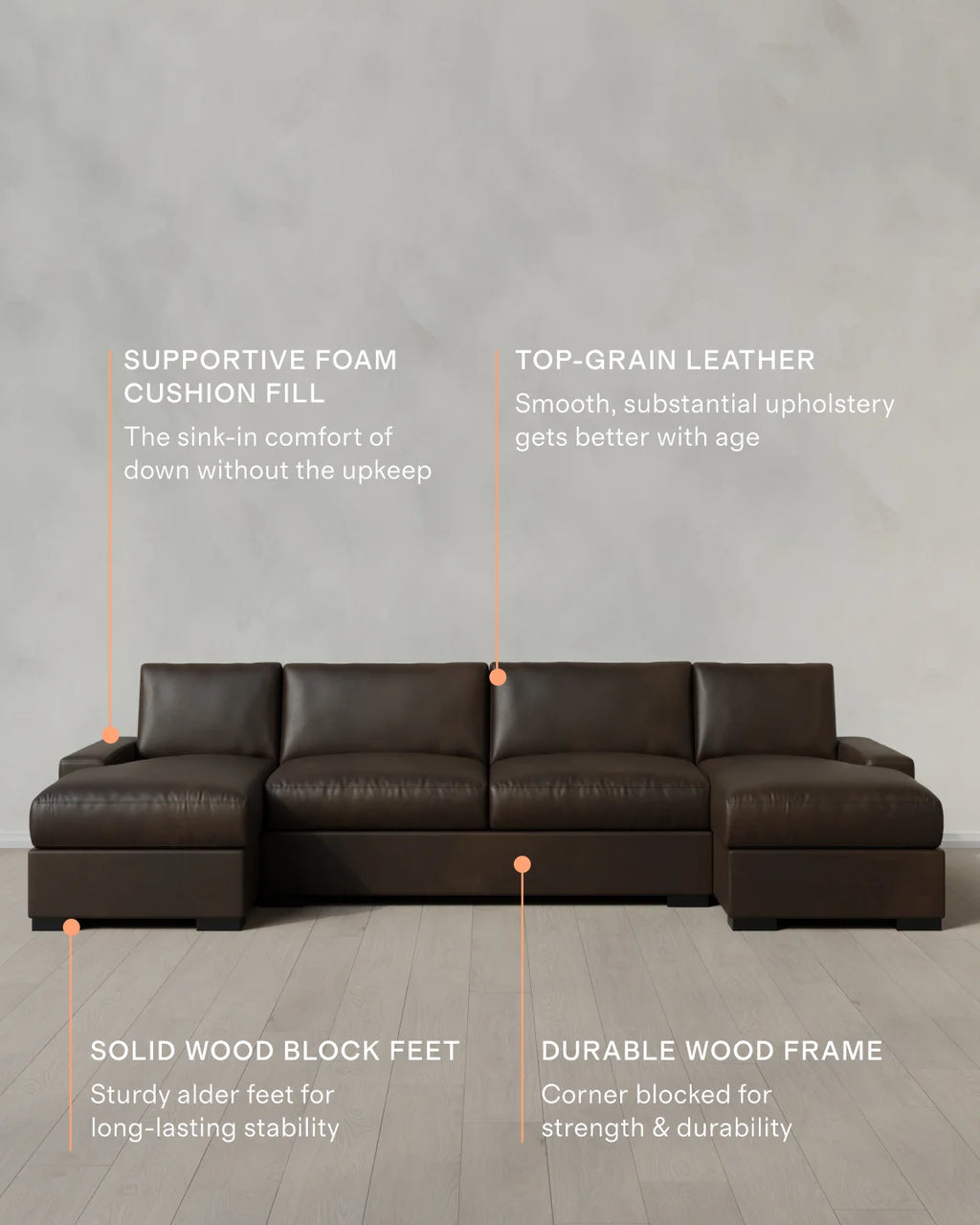 Stillman U Sectional in Leather - One Size / Auburn