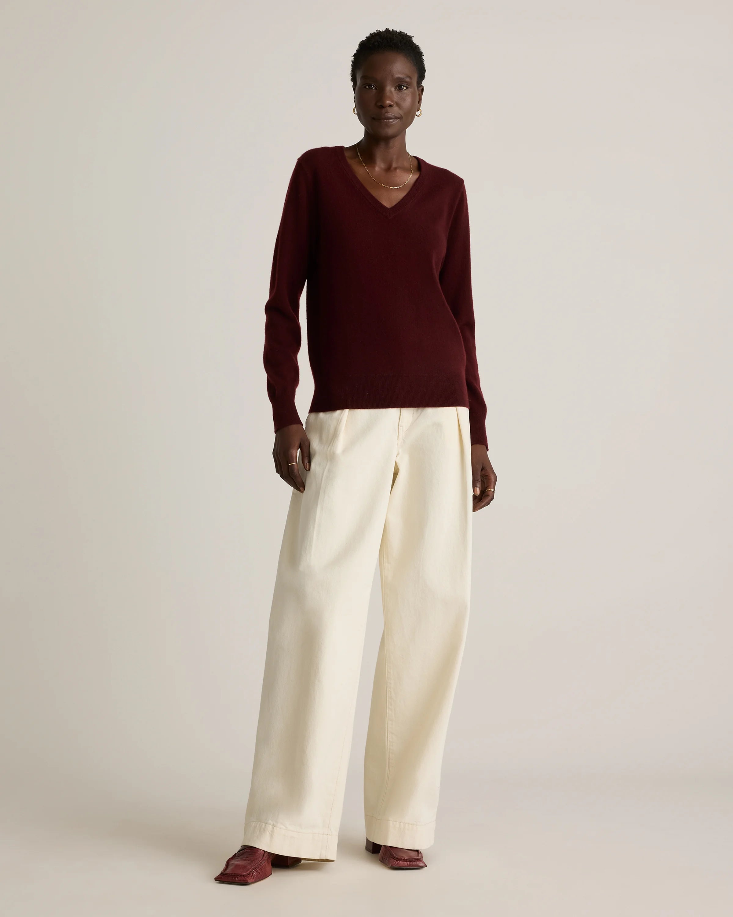 Mongolian Cashmere V-Neck Sweater - XS / Rich Burgundy Secondary image