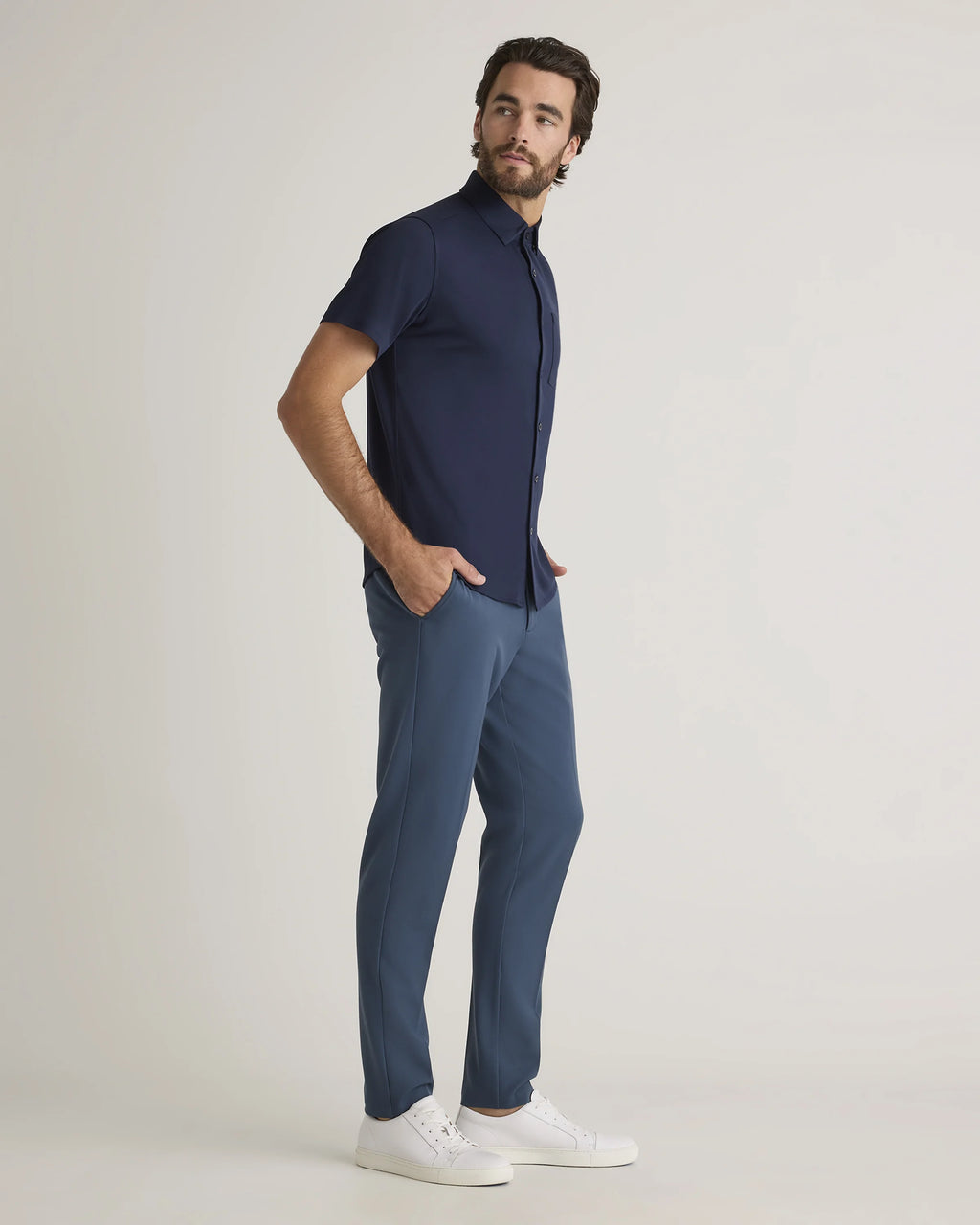 Commuter Stretch Pique Short Sleeve Button Down - S / Black