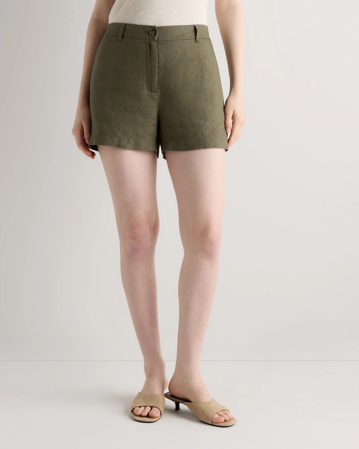 100% European Linen Trouser Shorts - 0 / Bayberry Olive Main image