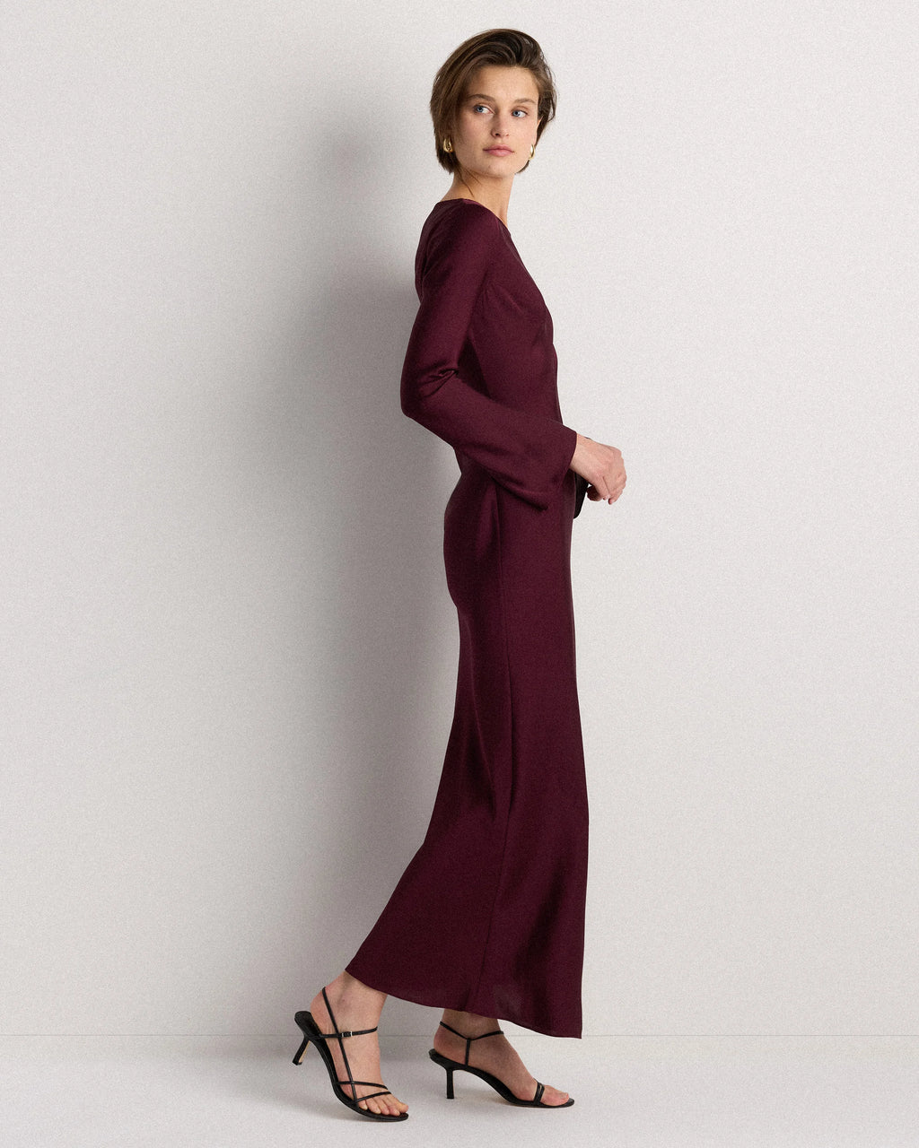 Washable Stretch Silk Long Sleeve Maxi Dress - XS / Wine Tasting Red