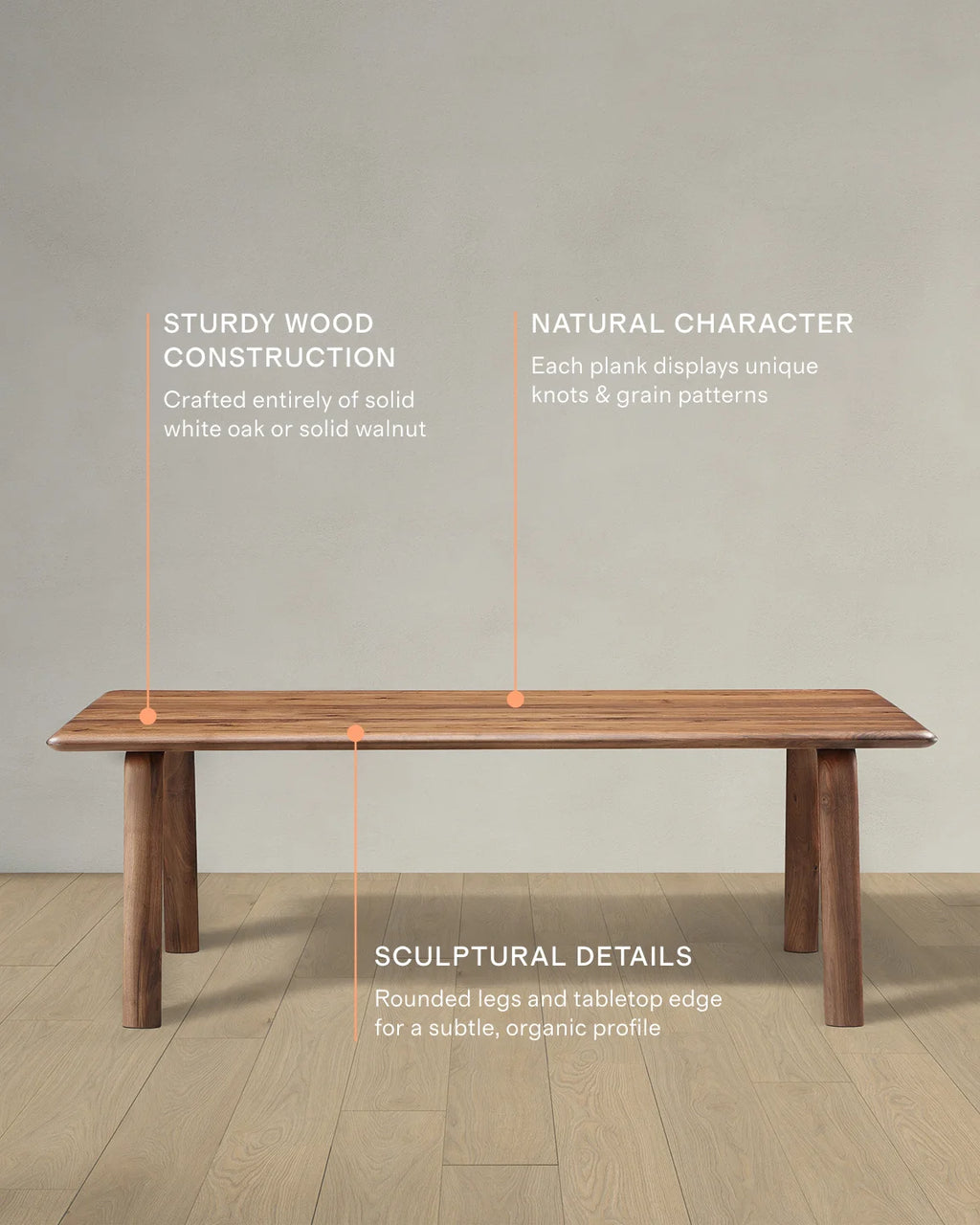 Solid Wood Dining Table with Rounded Legs - One Size / Natural Oak
