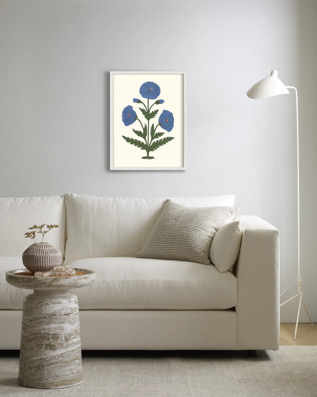 Blue Mughal Poppy Antique Print - 21.25"x26.25" / White