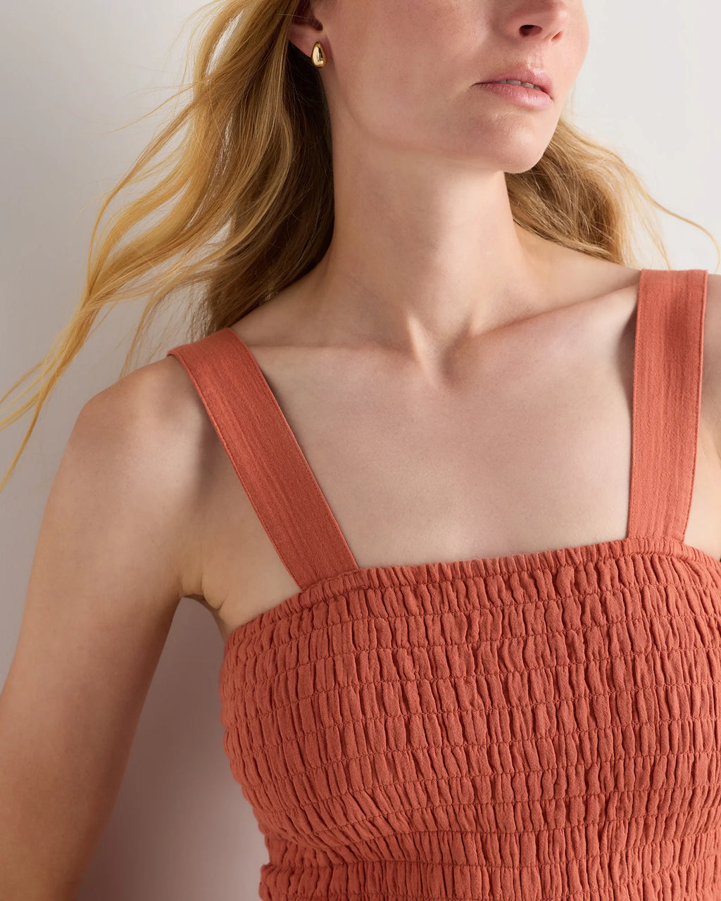 100% Organic Cotton Gauze Smocked Wide Leg Jumpsuit - XS / Spiced Orange