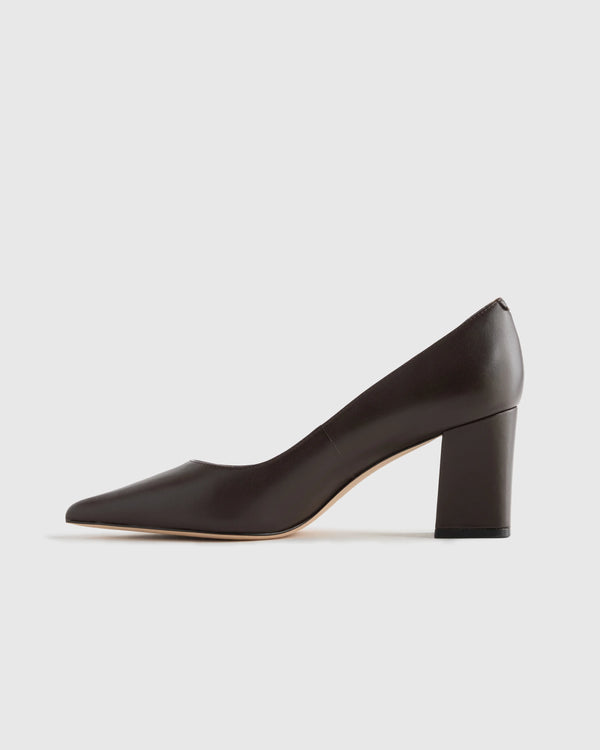 Italian Leather 65mm Block Heel Pump - 5 / Coffee Bean