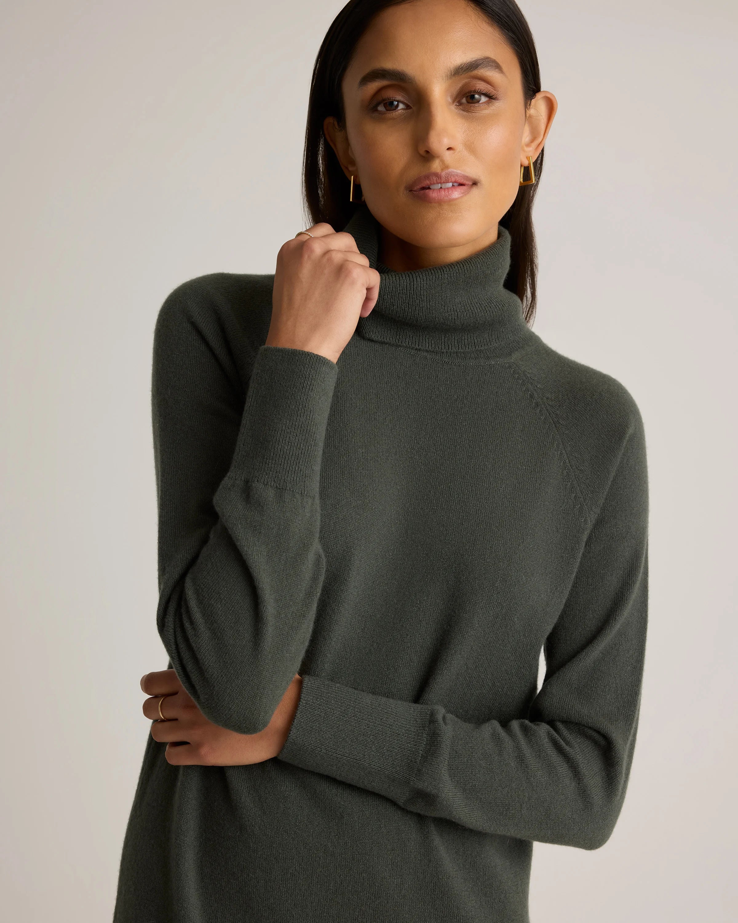 Mongolian Cashmere Turtleneck Sweater Dress - XS / Moss Secondary image