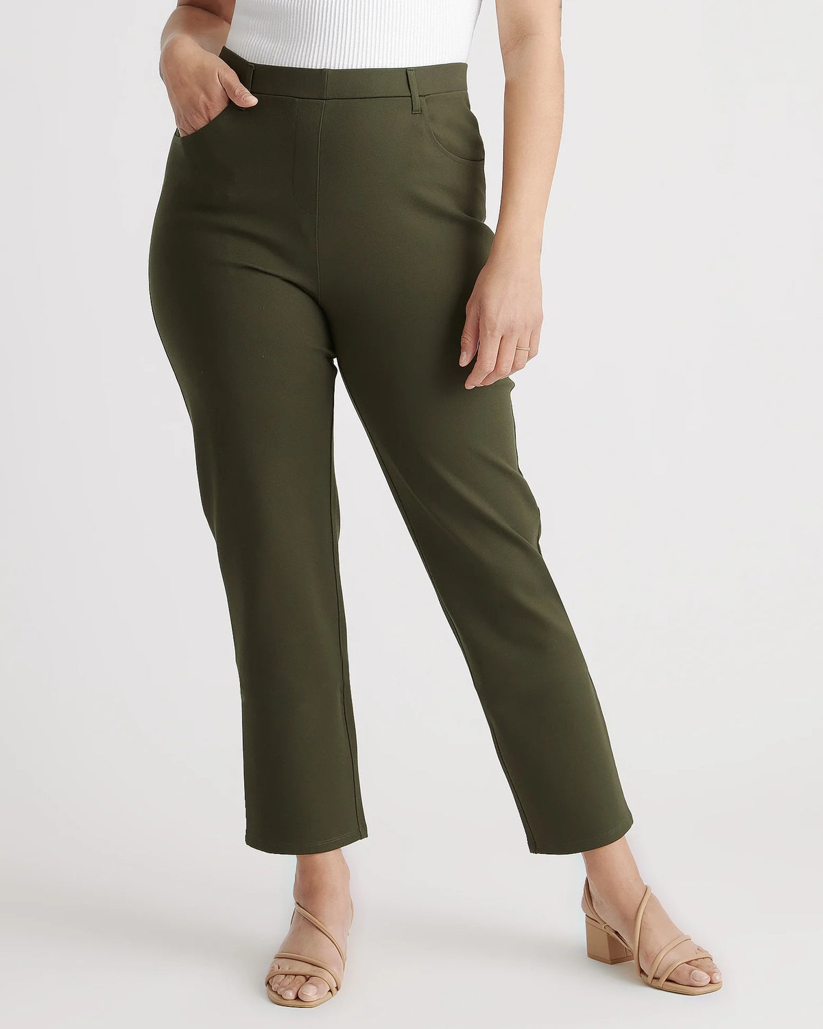 Ultra-Stretch Ponte Straight Leg 4-Pocket Pants - XS / Olive Main image