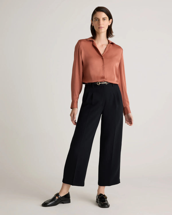 Washable Stretch Silk Notch Collar Blouse - XS / Moonstone Blue