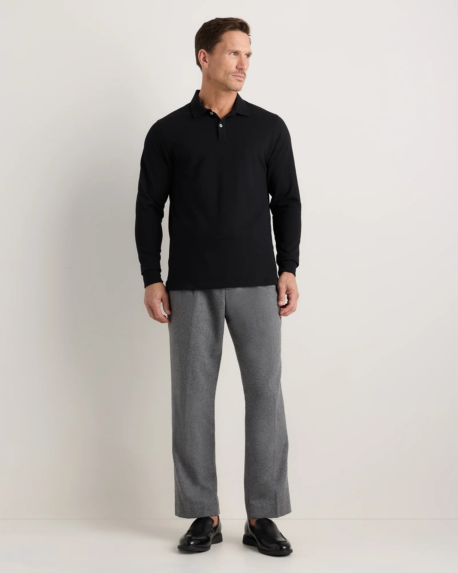 Organic Cotton Long Sleeve Pique Polo - S / Black Secondary image