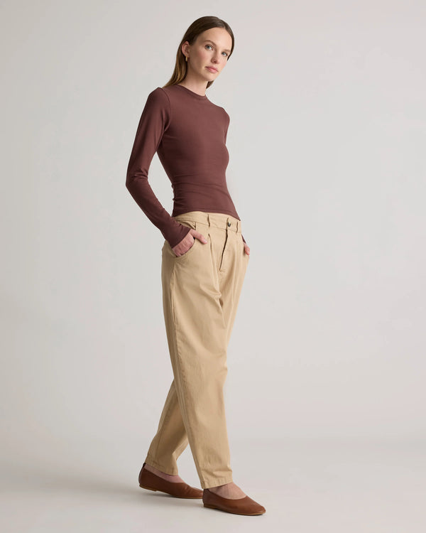 Stretch Cotton Jersey Fitted Long Sleeve T-Shirt - XS / Linen White