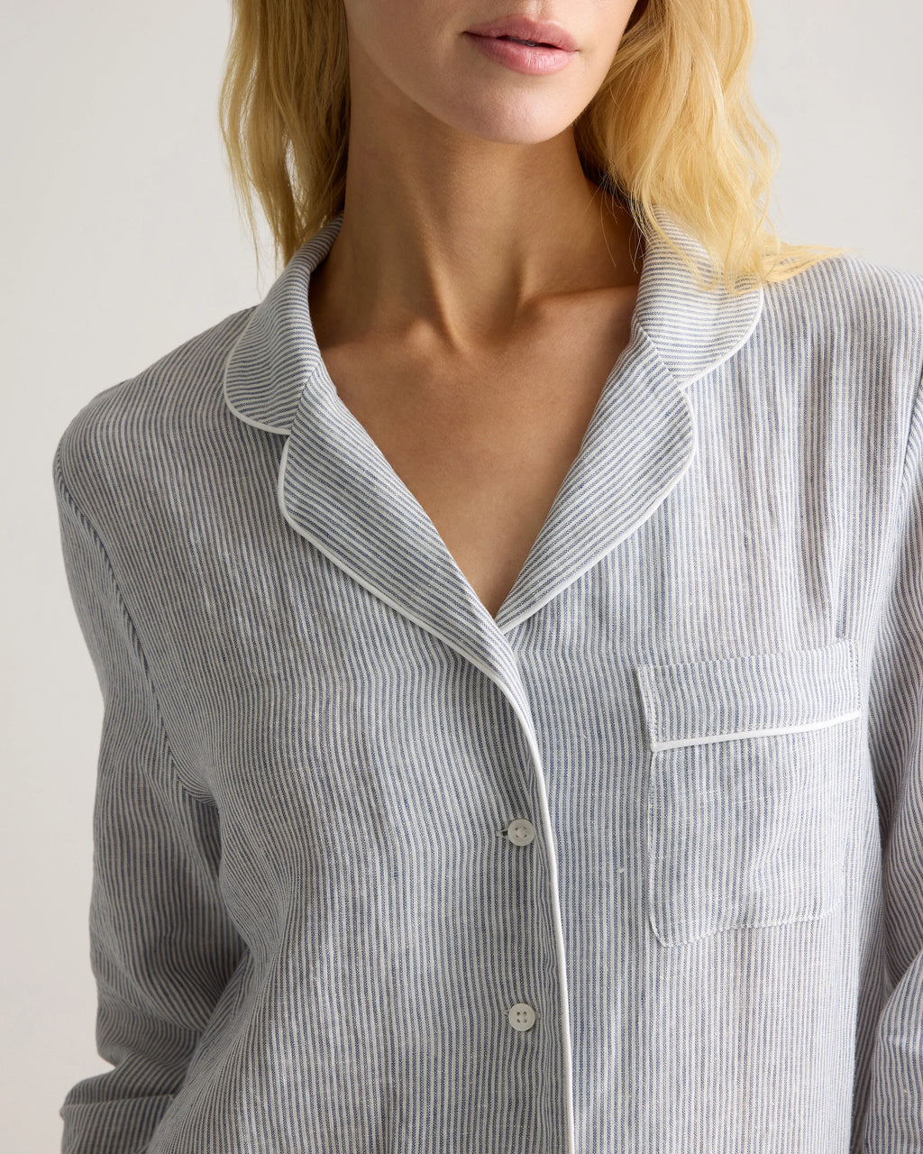 100% European Linen Long Sleeve Pajama Set with Piping - XS / Taupe Brown Gingham
