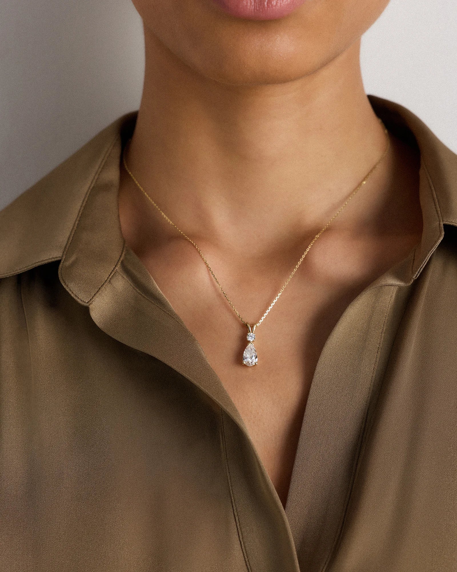 14K Gold Lab Grown Diamond Round & Pear Drop Necklace - One Size / Yellow Gold Secondary image