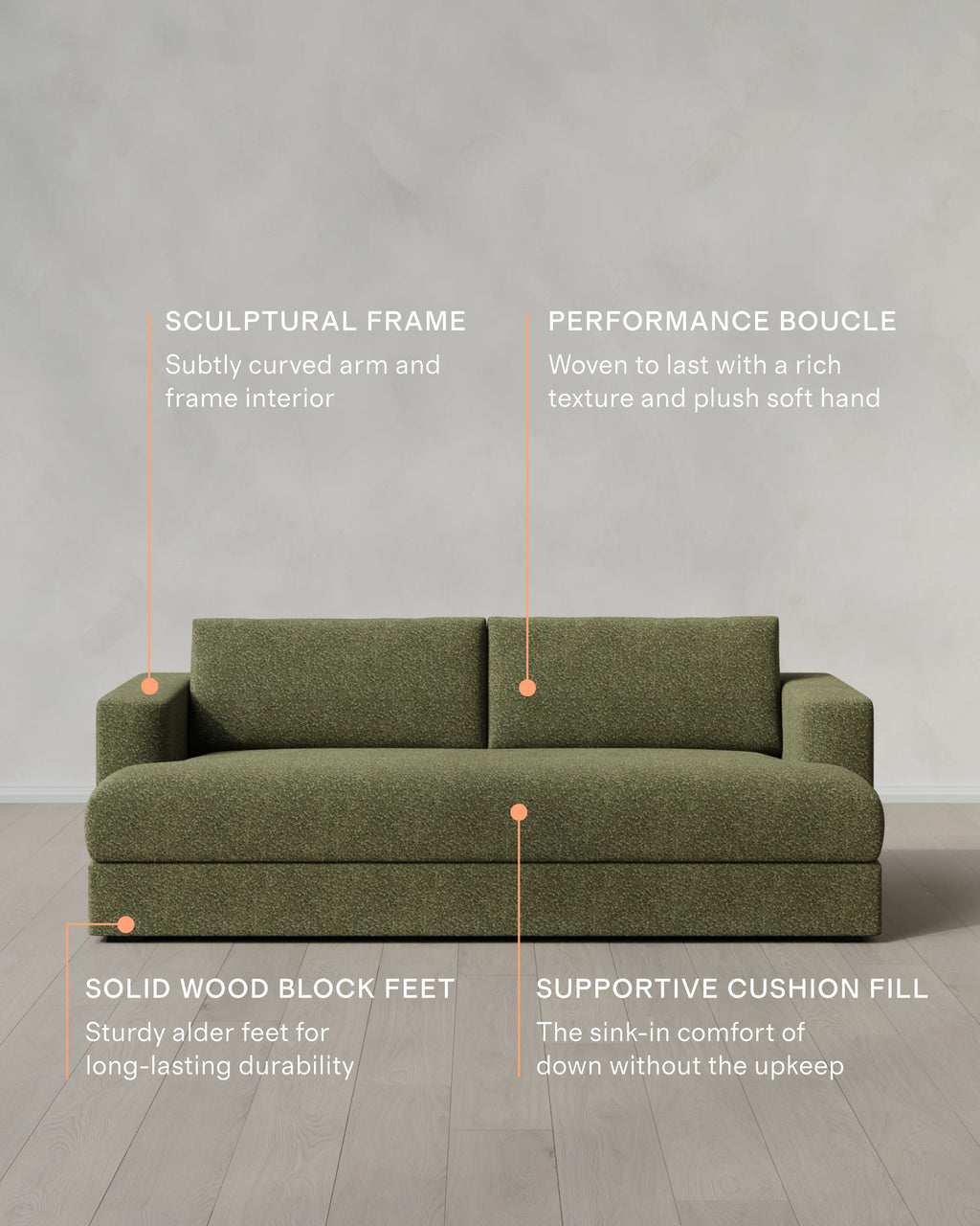 Sierra Curved Arm Sofa in Performance Boucle - 7ft / Linen