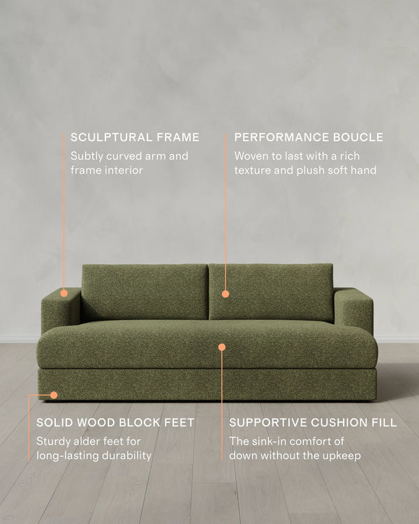 Sierra Curved Arm Sofa in Performance Boucle - 7ft / Linen
