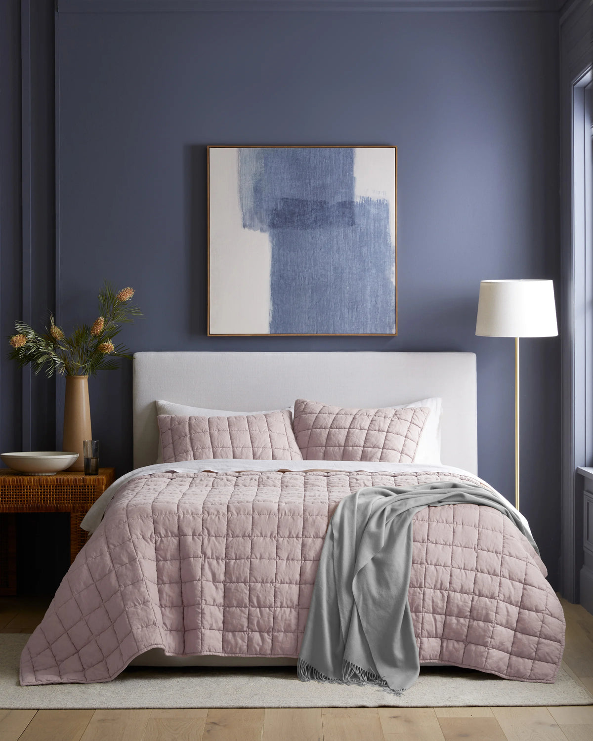 European Linen Box Quilted Sham Set - Standard / White
