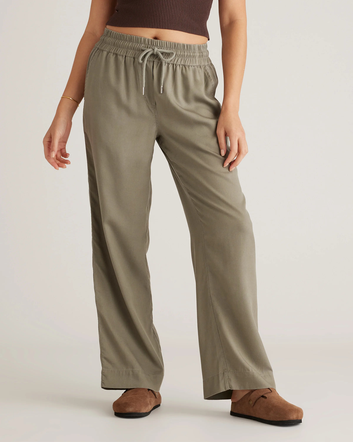 Vintage Wash Tencel Wide Leg Pants - XS / Olive Main image