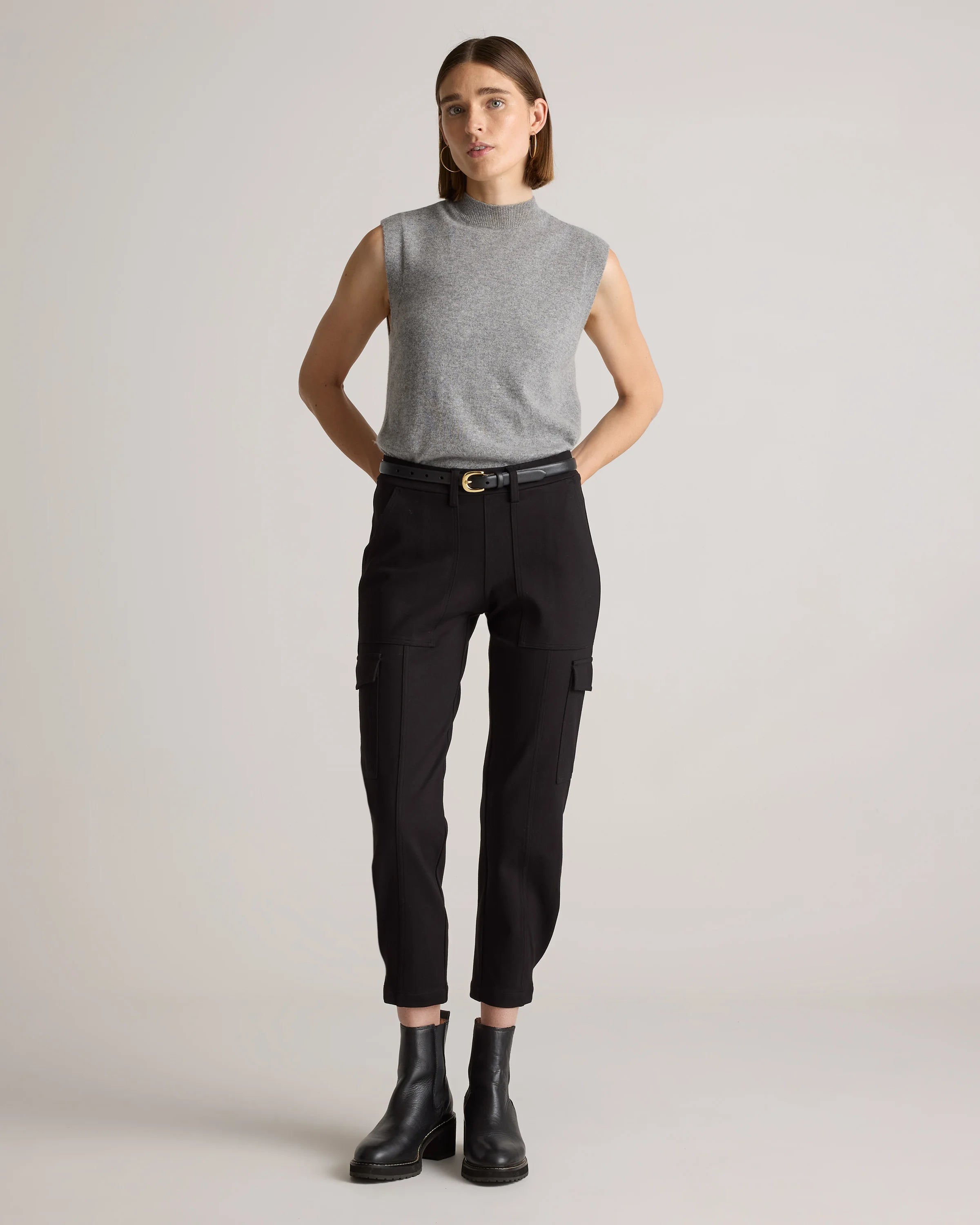 Ultra-Stretch Ponte Tapered Cargo Pants - XS / Black Secondary image