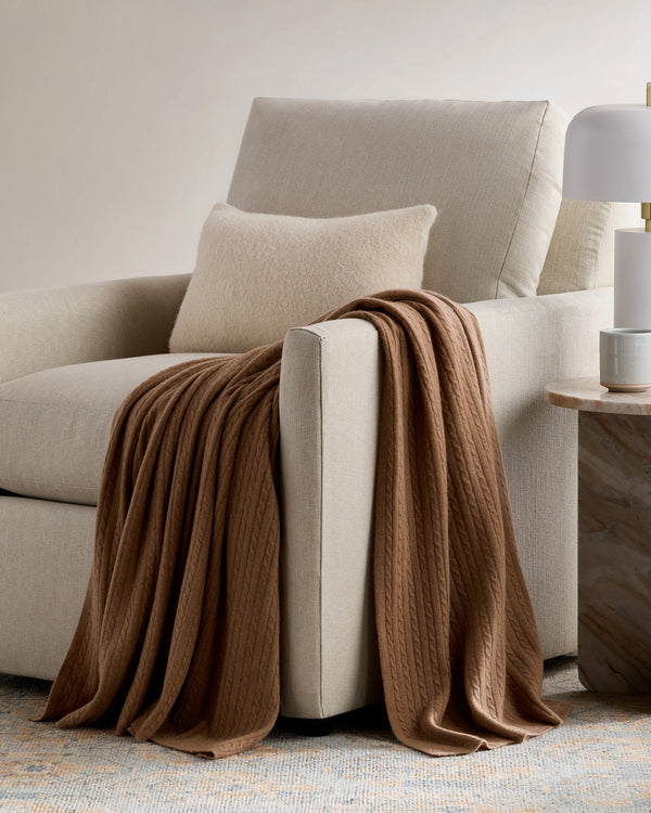 Cable Knit Cashmere Throw - 50x70 / Limoncello