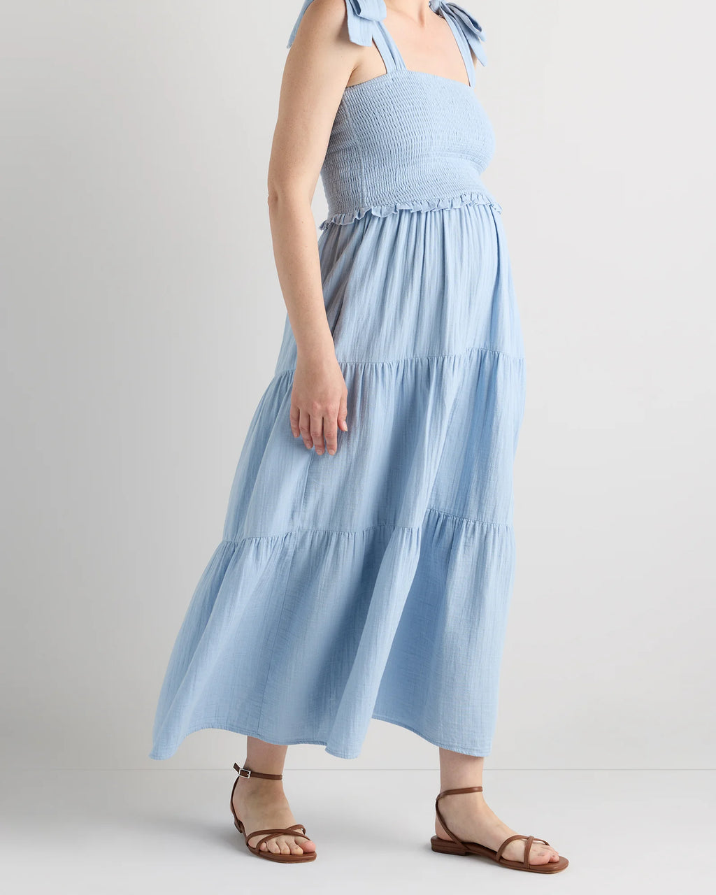 100% Organic Cotton Gauze Smocked Sleeveless Midi Dress - XS / Khaki Gingham
