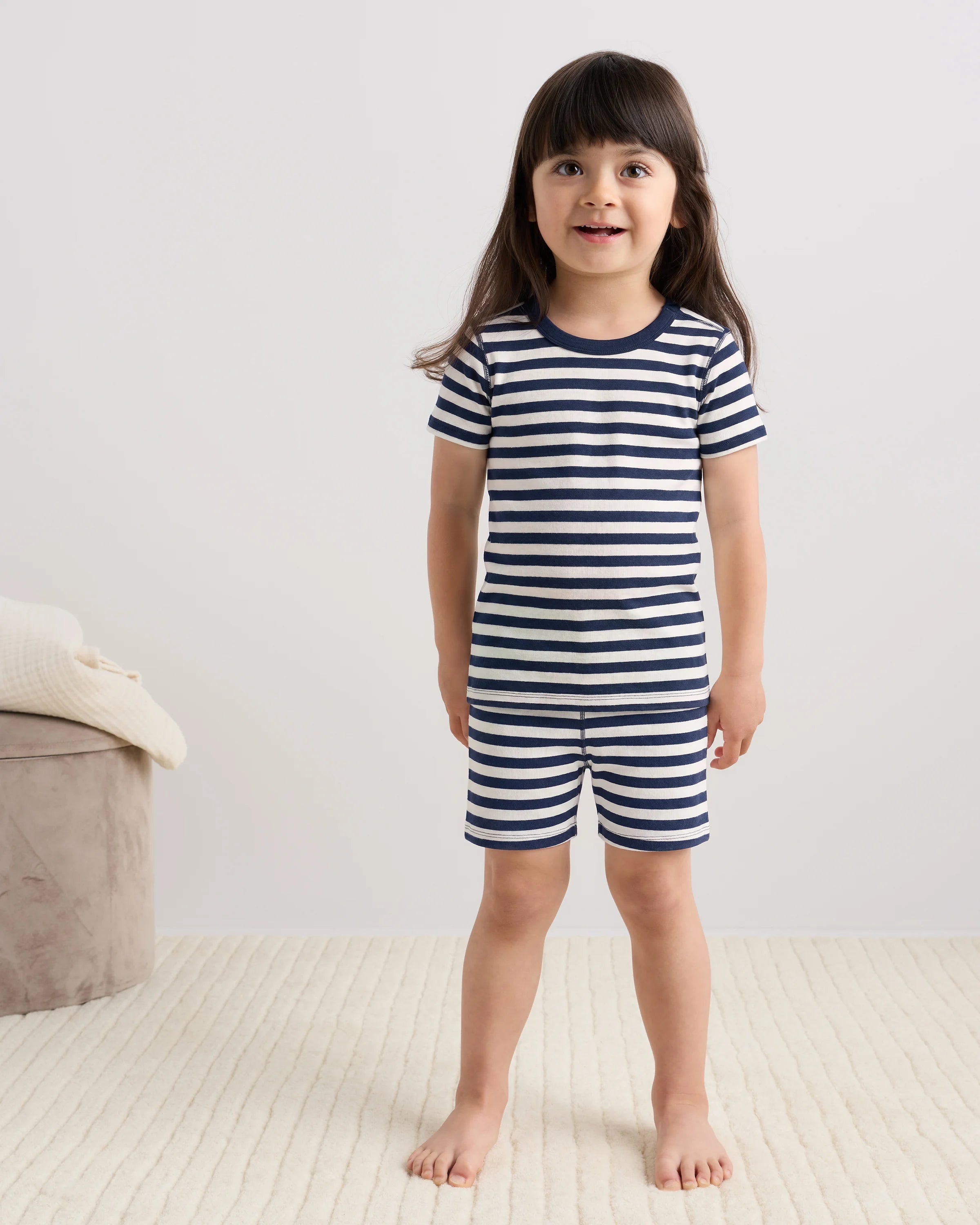 100% Organic Cotton Short Sleeve and Shorts Pajama Set - 2T / Navy Stripe Secondary image