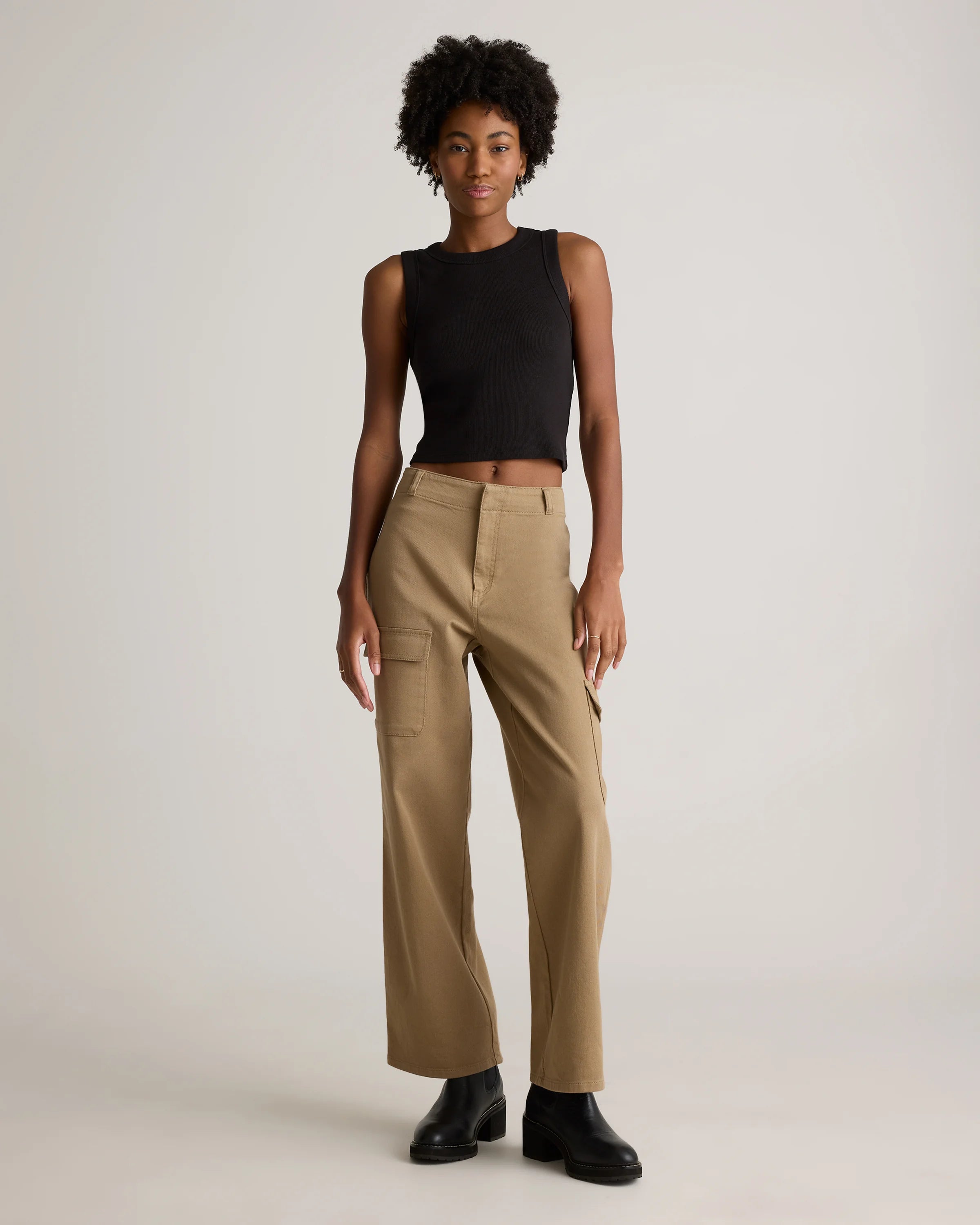 Organic Stretch Cotton Twill Cargo Pants - 0 / Light Khaki Secondary image