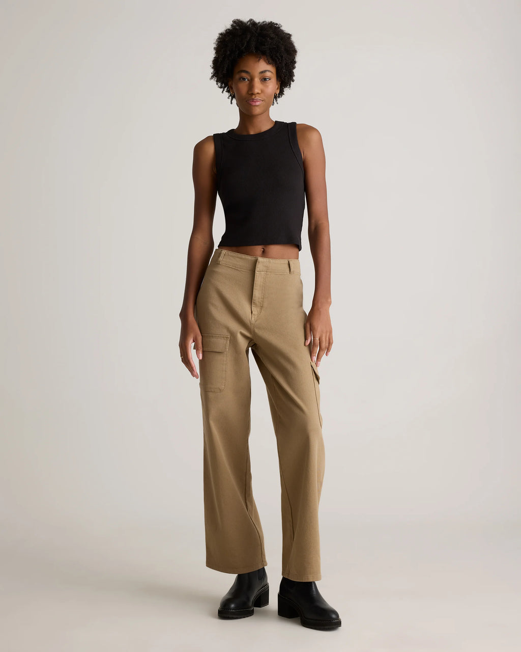 Organic Stretch Cotton Twill Cargo Pants - 0 / Light Khaki
