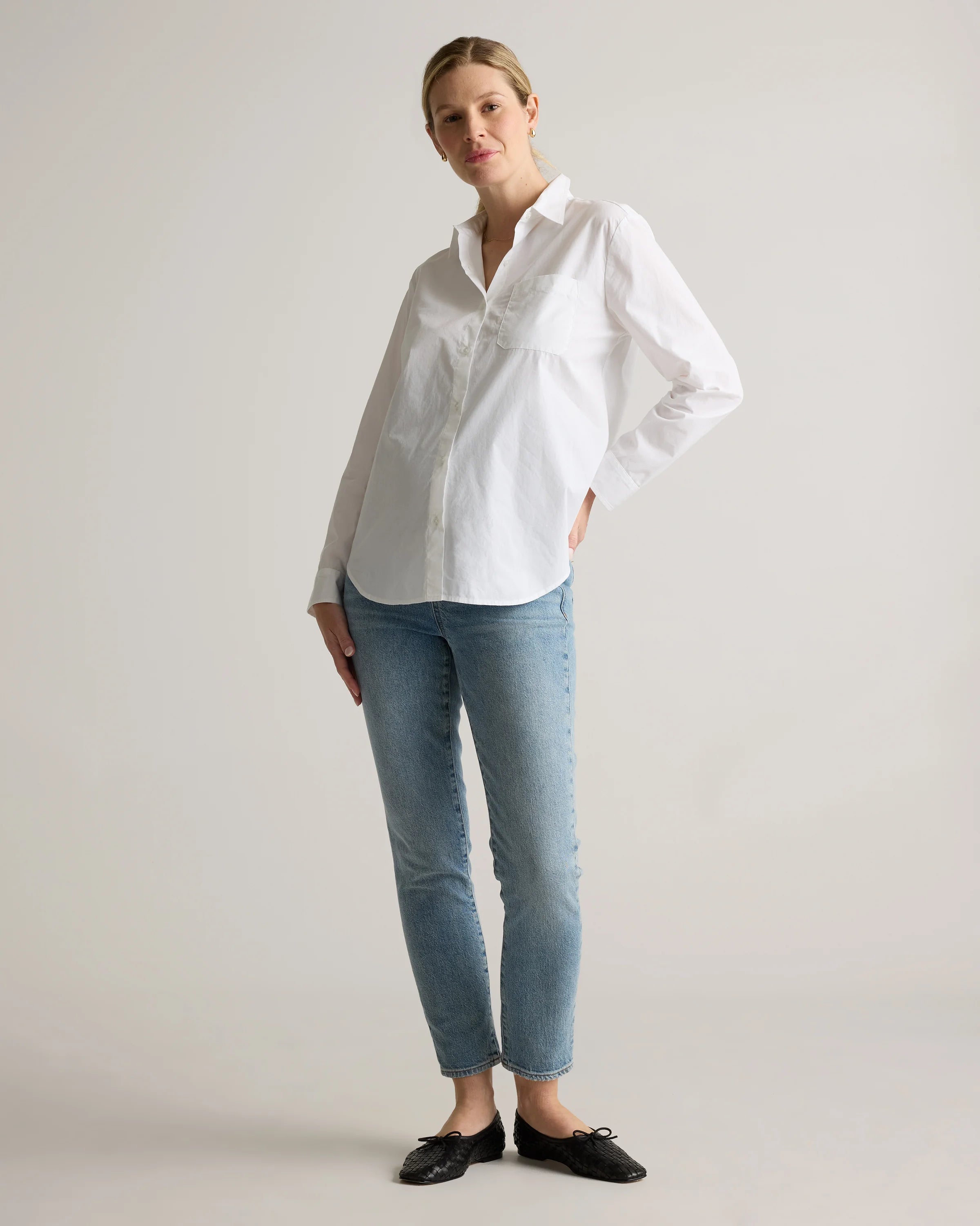 100% Organic Cotton Poplin Maternity Long Sleeve Shirt - XS / Classic White Secondary image
